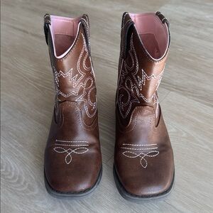 Brown and pink kids cowgirl boots